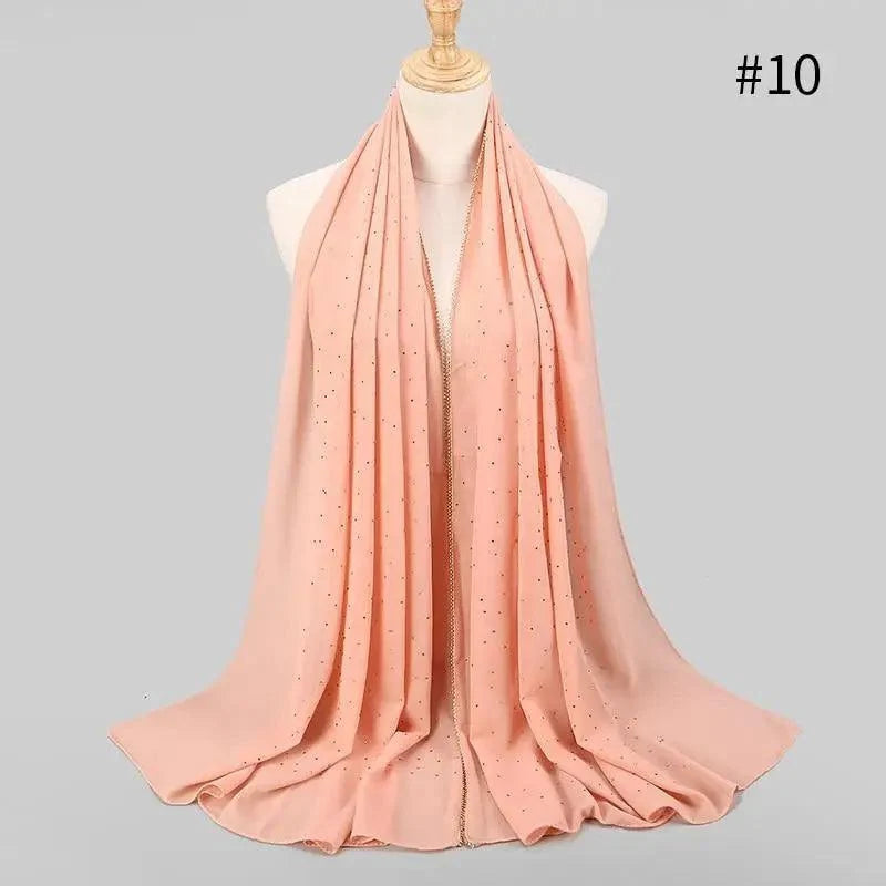New Luxurious Gold Chiffon Head Scarf Solid Soft Long Muslim Scarves For Women Hijab Musulman Female Shawl and Wrap