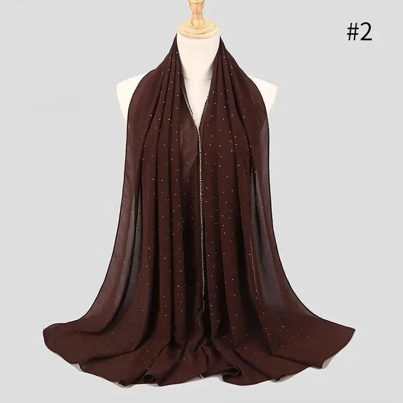New Luxurious Gold Chiffon Head Scarf Solid Soft Long Muslim Scarves For Women Hijab Musulman Female Shawl and Wrap
