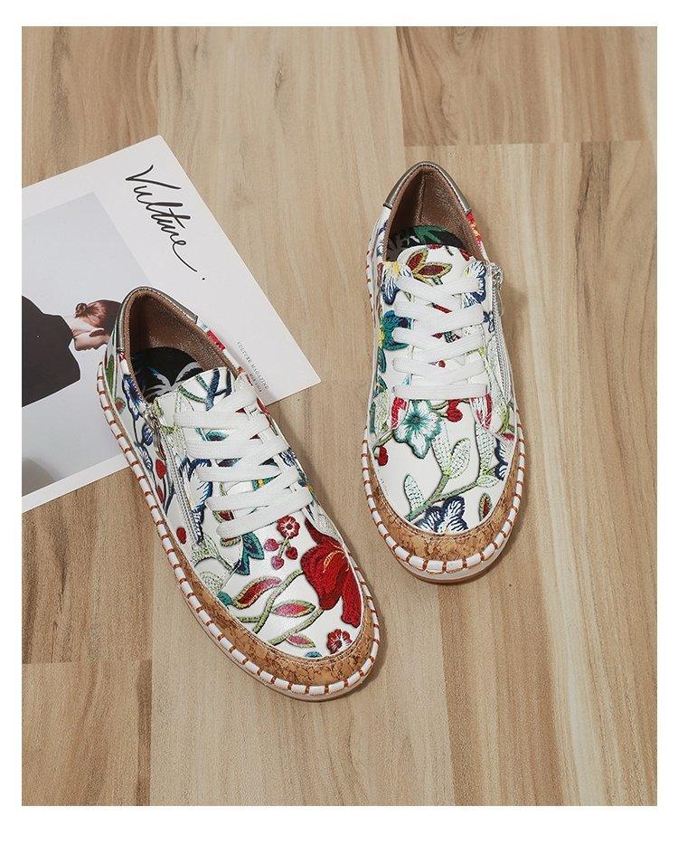 New Popular Womens Shoes Colorful Beautiful Flower Printing Shoes Lace-up Flat Women's Casual Womens Sneakers High-Quality Women's White Sports Casual Couple Shoes Summer Trainers Walking Sneakers