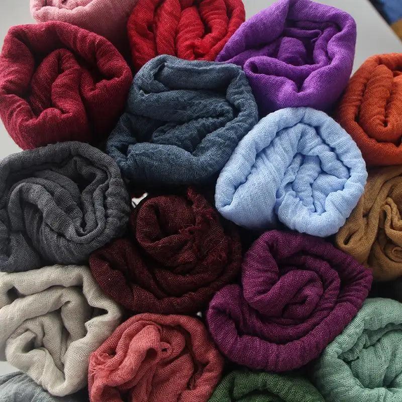 New Stylish Plain Scarf Women Muslim Crinkle Hijab Scarf Female Musulman Soft Cotton Headscarf Islamic Hijab Shawls And Wraps