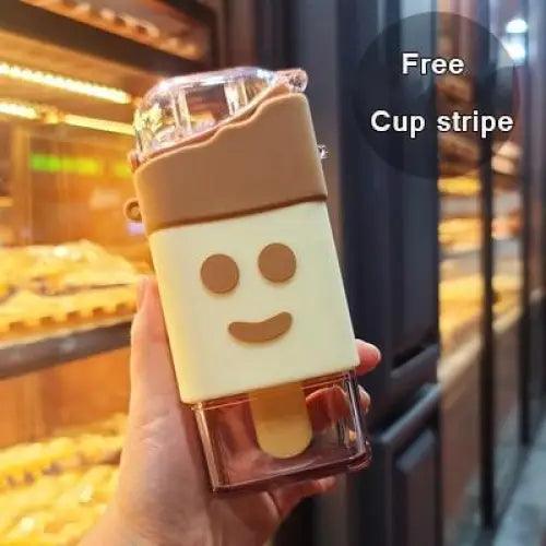 New Summer Cute Donut Ice Cream Water Bottle With Straw Creative Square Watermelon Cup Portable Leakproof Bottle