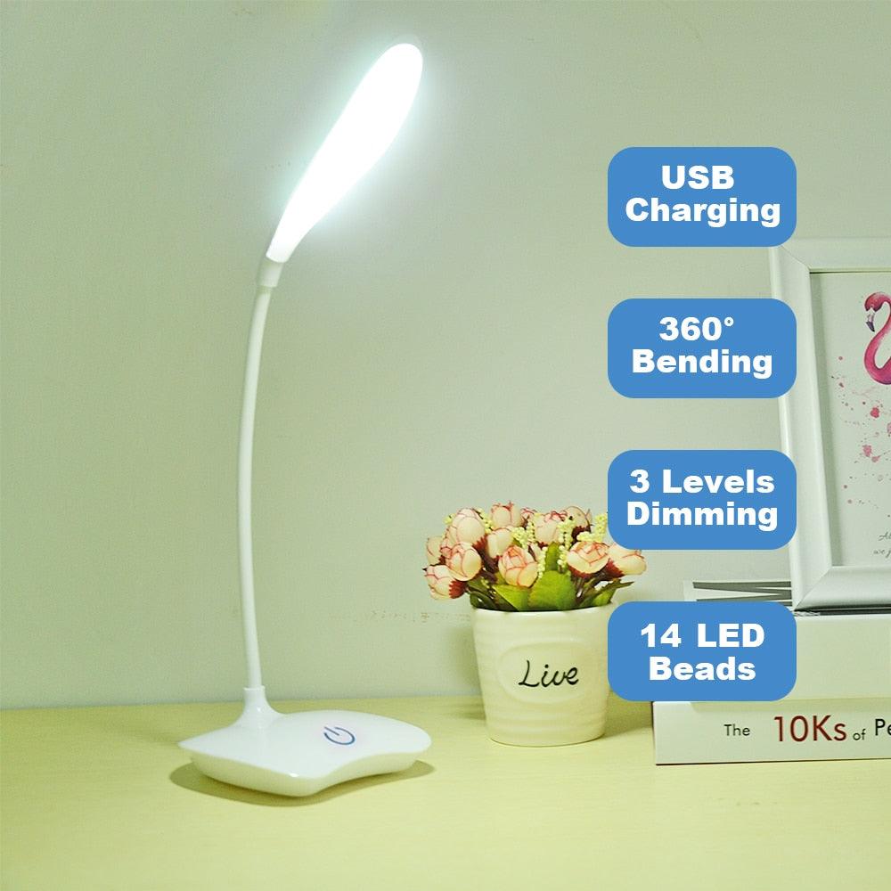 Office Desk LED Table Lamp USB Rechargeable Battery Bright Lamp Eye Care Mini Flex Room Desk Children's Lamp Bedroom Nightstand Decorative Table Lamp Cute Study Lamps for Bedroom Décor