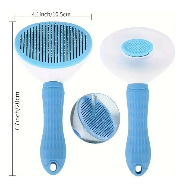 Pet Pretty Cat and Dog Grooming Brush with Rubber Handle and Easy-Clean Button