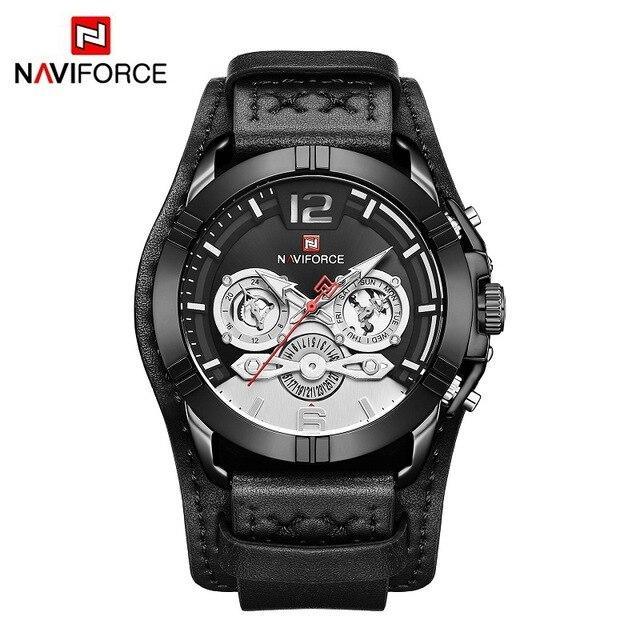 Men's Leather Waterproof Watch With Chronometers And Fluorescent Hands Excellent Design Perfect Gift