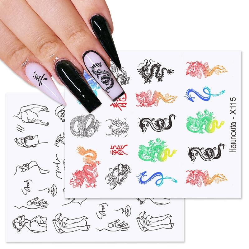 Rainbow Wave Love Heart Pattern Water Decals Stickers Butterfly Dragon Geometry Slider For Nails Art Decoration Tip Water Transfer Nail Decals Sticker For Pretty Girl Self-Adhesive Nail Decals Designer Nail Stickers for Acrylic