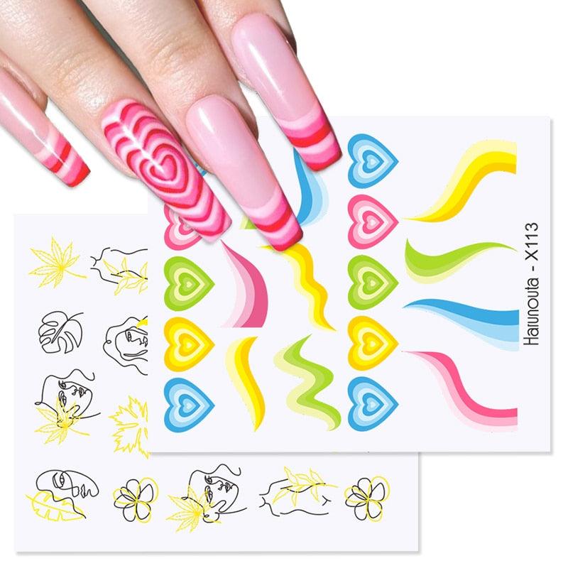 Rainbow Wave Love Heart Pattern Water Decals Stickers Butterfly Dragon Geometry Slider For Nails Art Decoration Tip Water Transfer Nail Decals Sticker For Pretty Girl Self-Adhesive Nail Decals Designer Nail Stickers for Acrylic