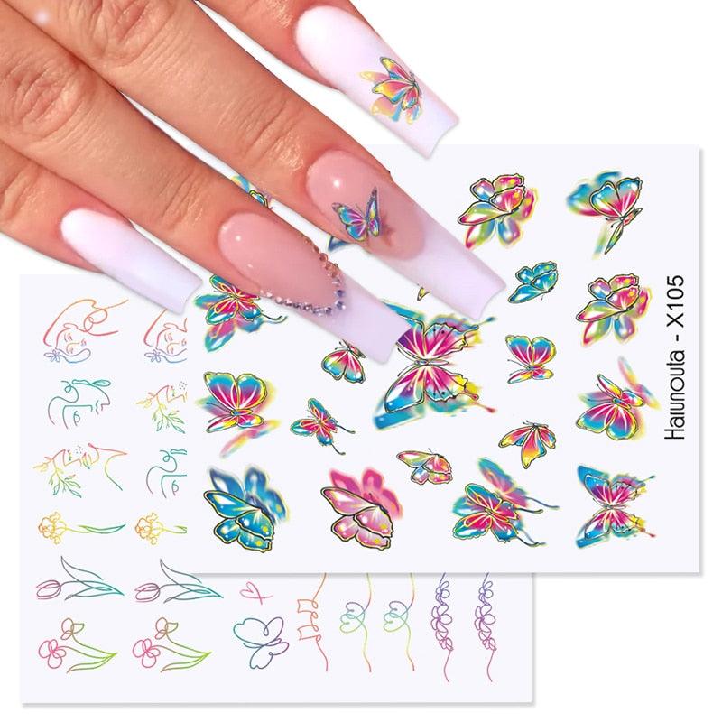 Rainbow Wave Love Heart Pattern Water Decals Stickers Butterfly Dragon Geometry Slider For Nails Art Decoration Tip Water Transfer Nail Decals Sticker For Pretty Girl Self-Adhesive Nail Decals Designer Nail Stickers for Acrylic