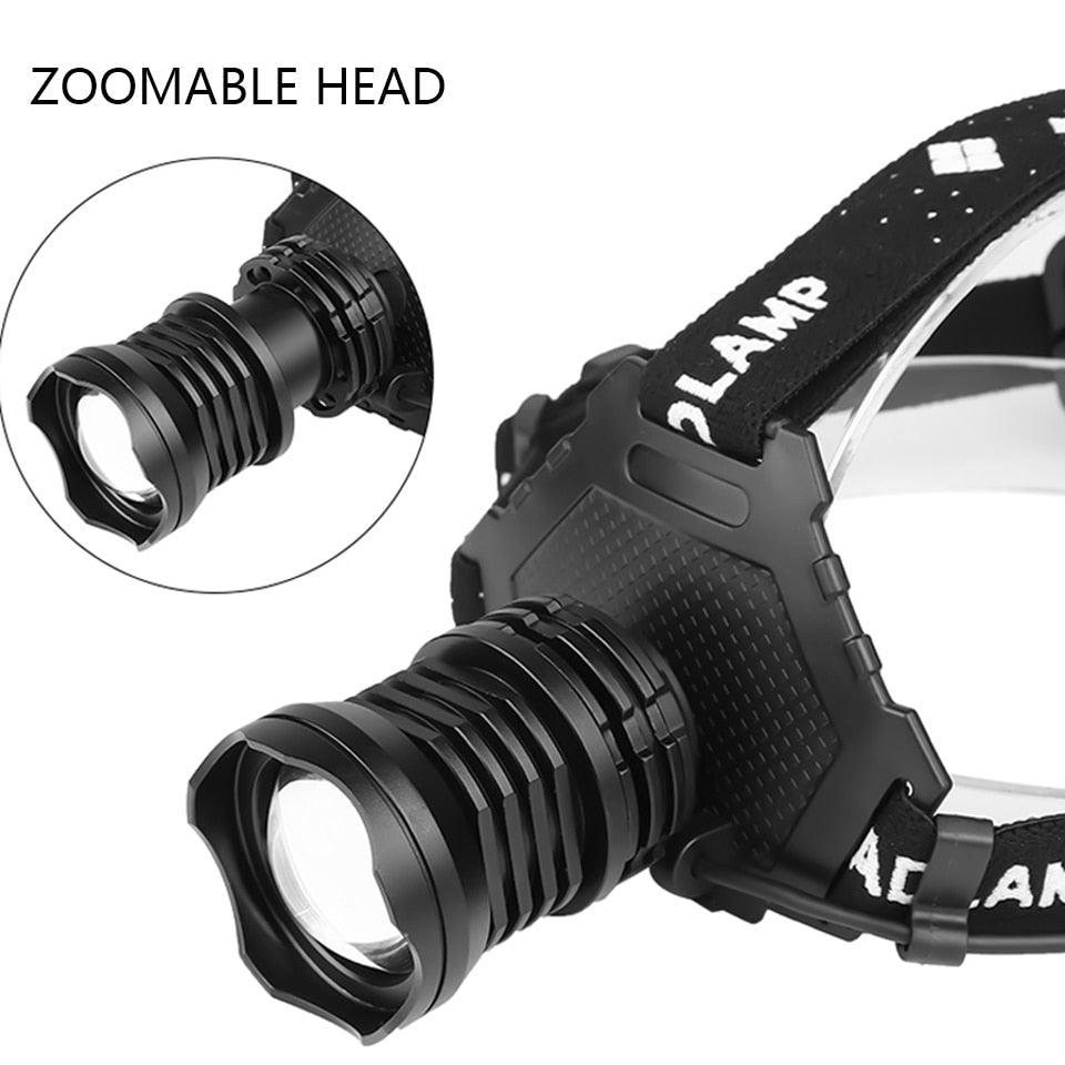 Rechargeable Adjustable Brightest Zoomable Powerful XHP160 LED Headlamp Waterproof Headlight  Power Bank 18650 Battery Headlamps For Hiking Camping Fishing Running