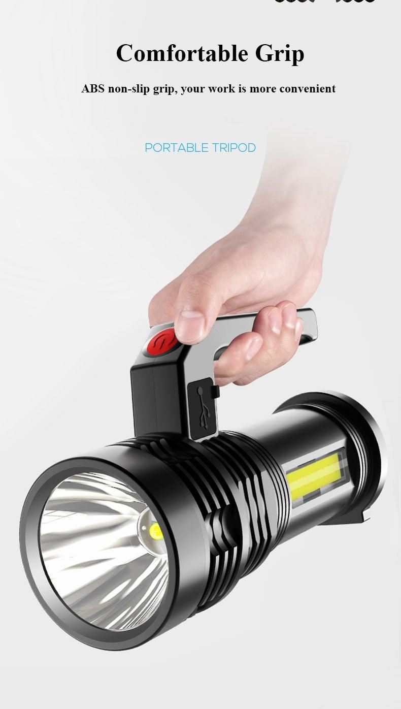 Rechargeable Handheld Flashlights Waterproof  3 Switch Mode Powerful High Lumens Spotlight Fashlight High Power Portable LED Waterproof Outdoor Long Lasting Spot Light Flashlight For Home & Outdoor Use