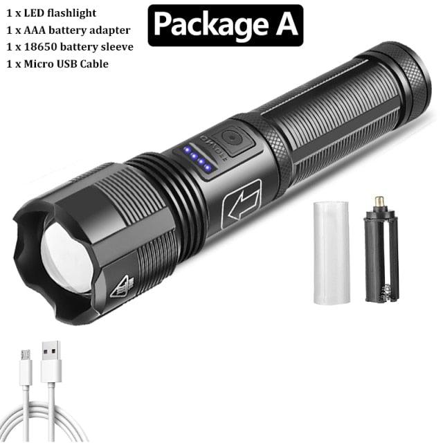Rechargeable Tactical Flashlight USB LED High Quality Zoomable Torchlight High Lumen Super Bright Flashlight Waterproof Flashlight For Outdoor  Best Camping Hiking Riding Flashlight
