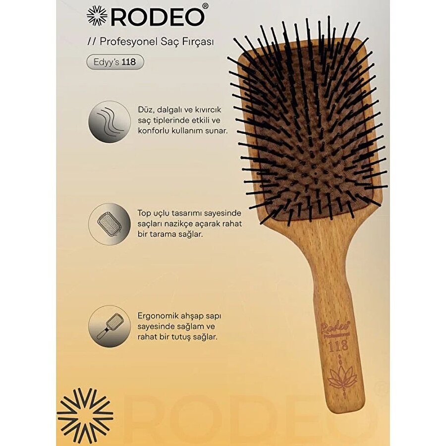 Rodeo Wooden Hair Detangling Brush - Gentle Wood Brush for Tangles & Knots