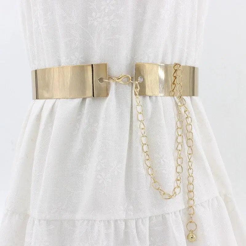 Shiny Women Metal Belt Luxurious Gold Dress Chain Belts Elegant Polished Adjustable Metal Mirror Waist Belt