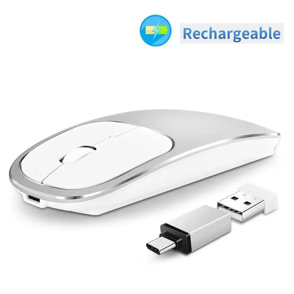 Silent White Slim 2.4G Wireless Rechargeable USB Portable Mouse Ultra Thin 1600DPI  Noiseless Ergonomic Mice For Laptop