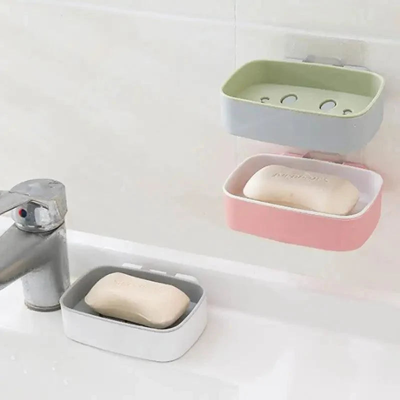Soap Rack No Drilling Wall Mounted Double Layer Soap Holder Soap Sponge Dish Bathroom Accessories Soap Dishes Self Adhesive Soap Dish Bar Soap Holder Soap Dishes Tray Saver Case Box for Shower Bathroom Kitchen Dish Drainer Drying Rack
