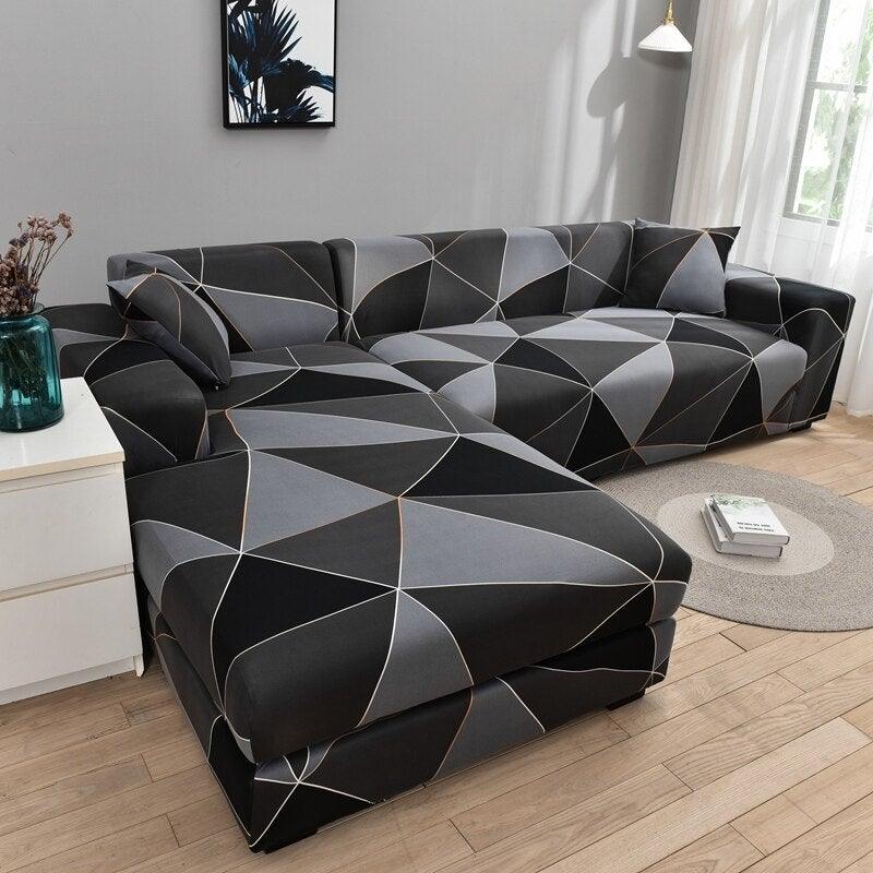 Sofa Cover Geometric Couch Cover Elastic Sofa Cover for Living Room Pets Corner L Shaped Chaise Longue Sofa Slipcover Shaped Sofa Slipcovers with Elastic Bottom, Jacquard Chaise Lounge Set for Living Room