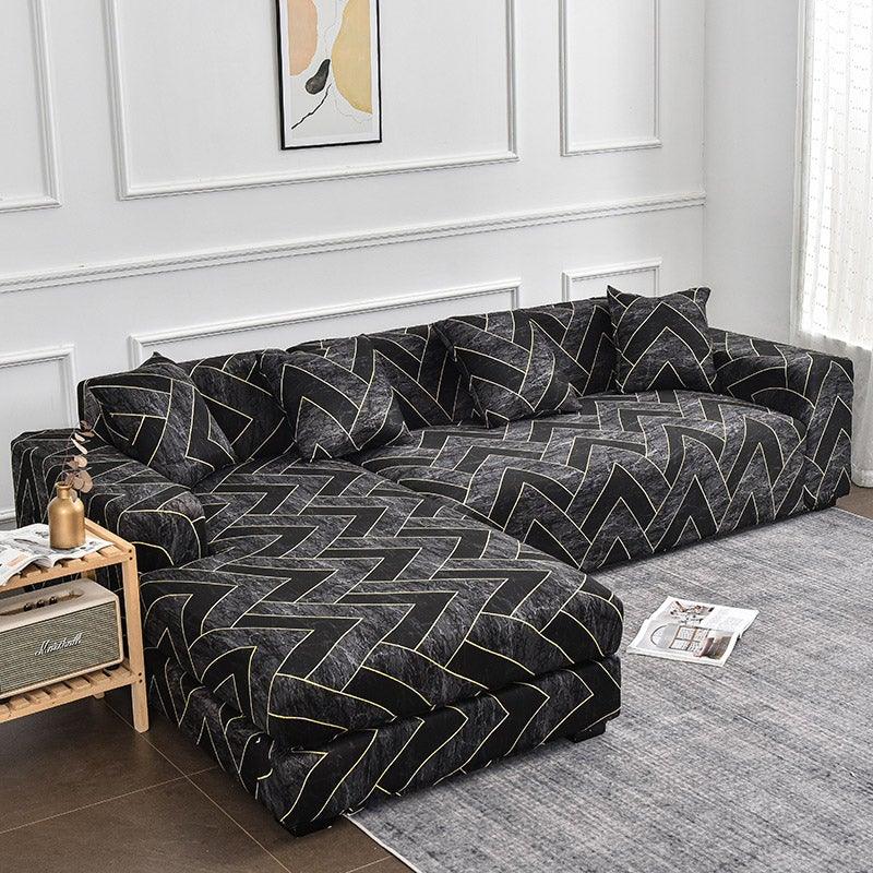 Sofa Cover Geometric Couch Cover Elastic Sofa Cover for Living Room Pets Corner L Shaped Chaise Longue Sofa Slipcover Shaped Sofa Slipcovers with Elastic Bottom, Jacquard Chaise Lounge Set for Living Room