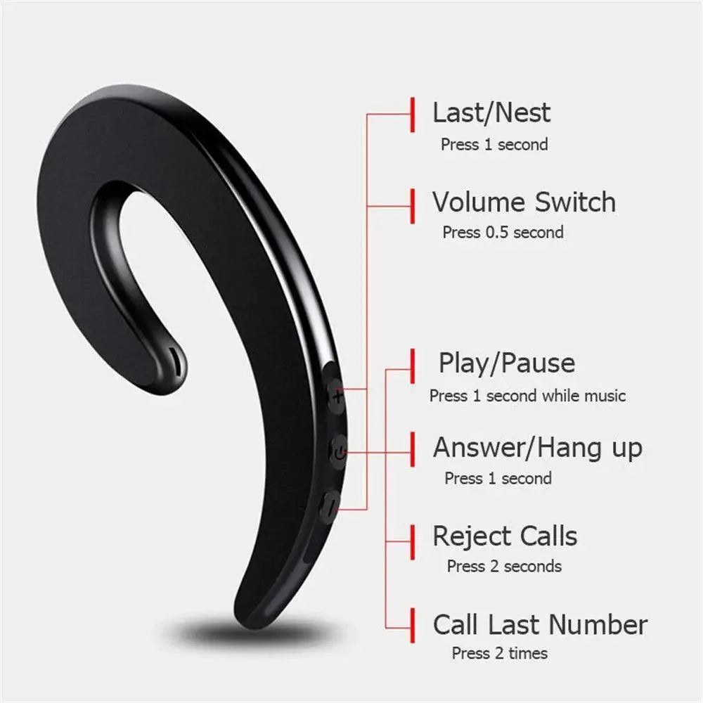 Stylish Unique Design Bone Conduction Earphone Wireless Bluetooth 4.2 Sports Stereo Headset For Laptop Ear Hook Ear Buds Lightweight Waterproof Earpiece For Business