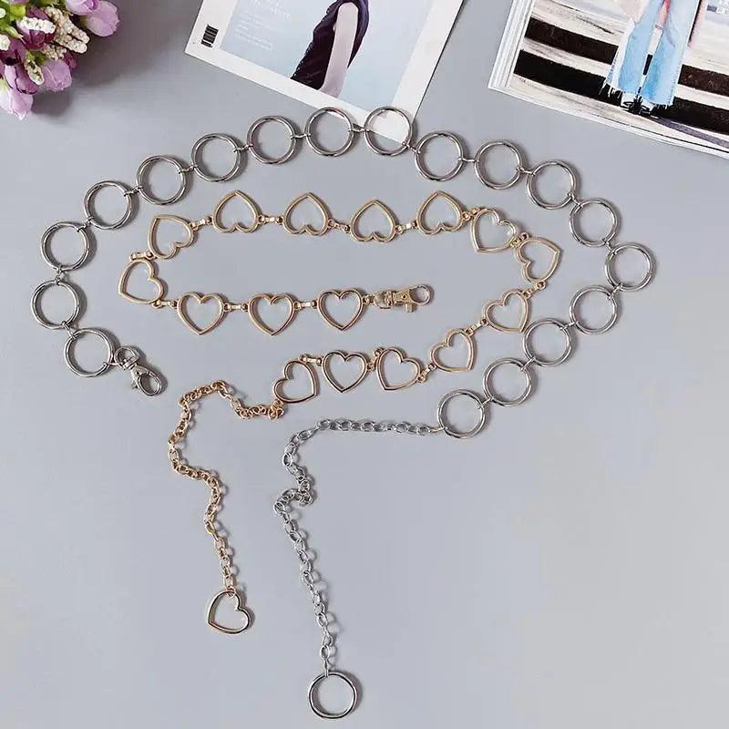 Trendy Heart Shaped Design Body Long Chain Ladies Belts Modern Metal Waist Chain Love Belts For Women