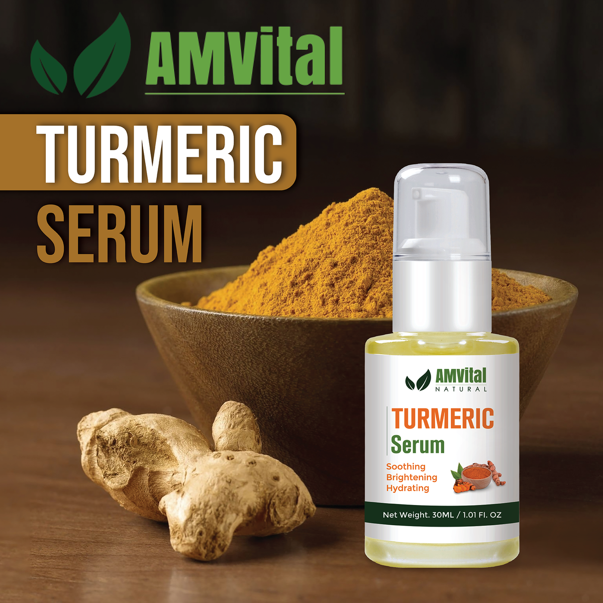 AMVital Turmeric Vitamin C Serum for Dark Spots & Dull Skin