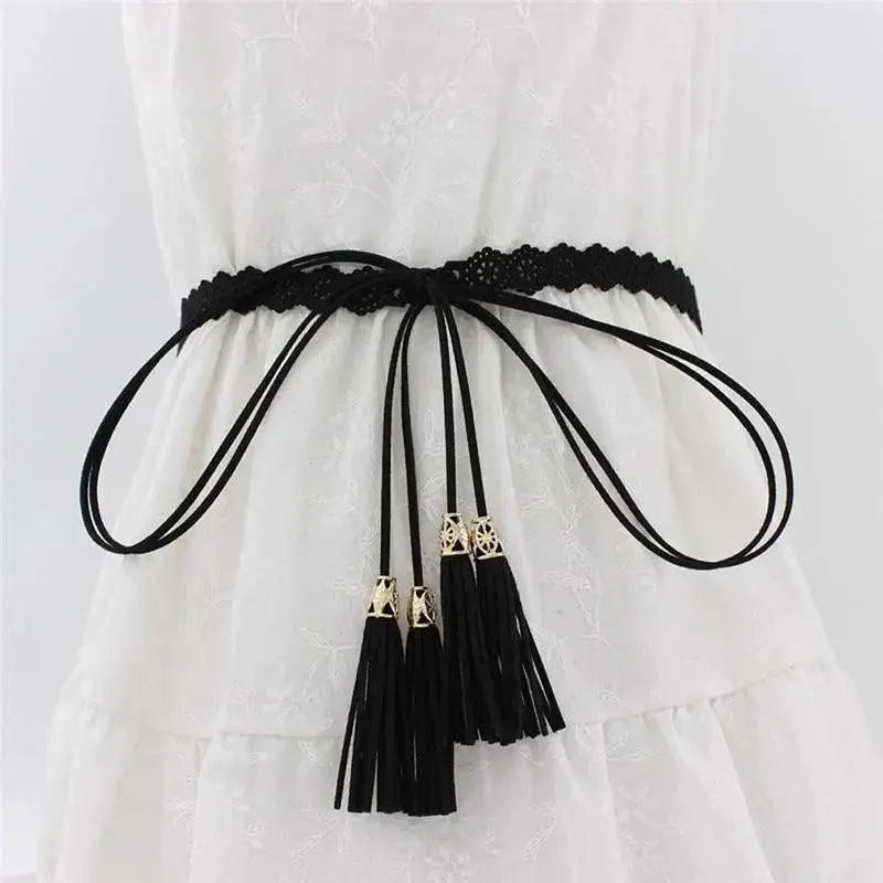 Unique Classic PU Leather Tie Strap Waist Belt For Women Modern Rope Style Design Ladies Waistbands