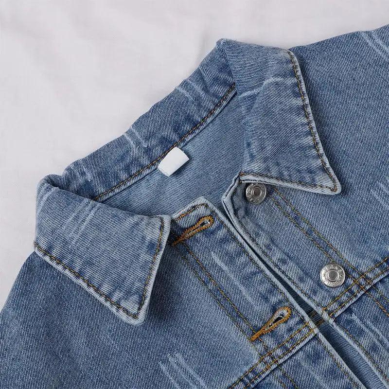 Unique Design Women's Denim Cropped Jacket Female Pockets Hole Short Jean Jackets Ladies Fashionable Button Casual Solid Coats