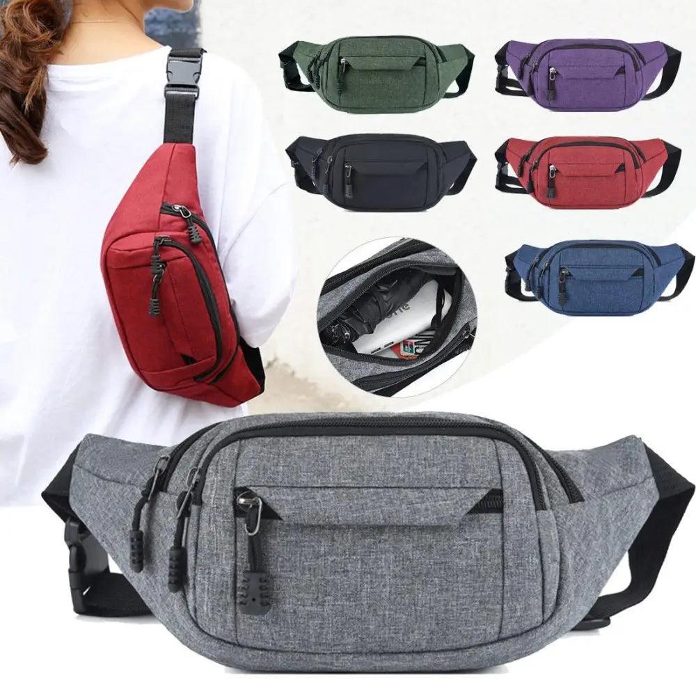 Unisex Casual Crossbody Women Waist Bag Retro Design Large Capacity Canvas Travel Adjustable Phone Bag Fanny Hip Bags Hands-Free Wallets Waist Pack