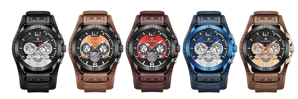 Men's Leather Waterproof Watch With Chronometers And Fluorescent Hands Excellent Design Perfect Gift