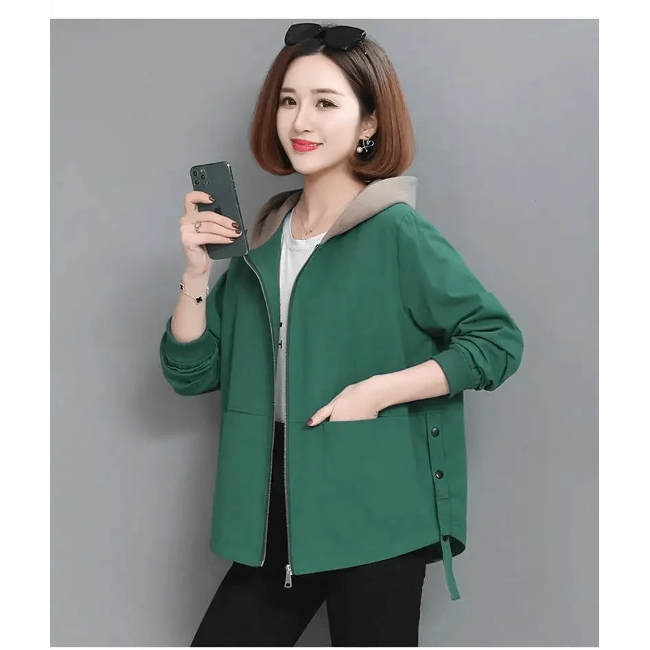 Vintage Style Women's Coat Hooded Jacket Long Sleeve Zipper Pockets Casual Windbreaker Basic Jackets Outerwear Plus Size 4XL E25