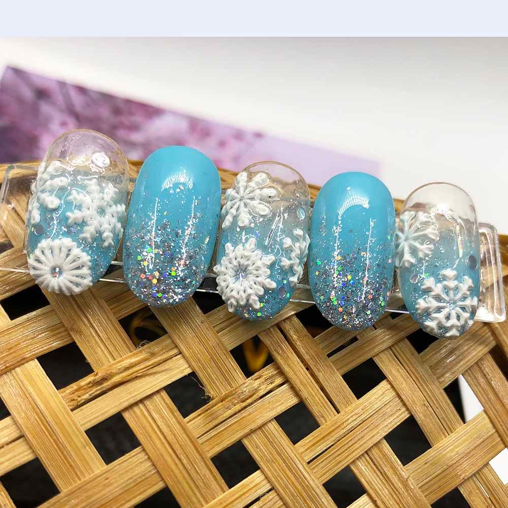Winter Christmas Acrylic Engraved Nail Sticker Colorful Snow Design Decals Nail Water Slide Decals Nail Art Stickers Decals Christmas Snowflake Bronzing Christmas Slider Nail Art 3D Decals Decoration  Decals Snowflakes Elk Bear Christmas Xmas Stickers