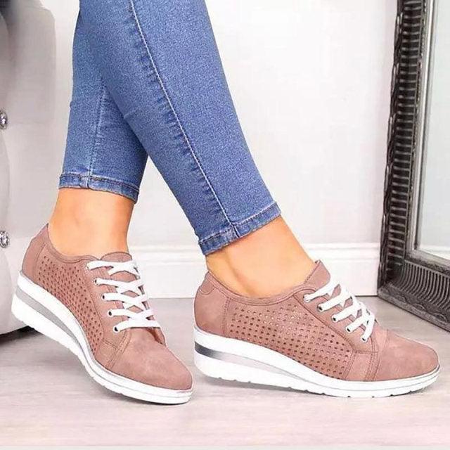 Women Fashion Breathable Platform Shoes Lightweight Non Slip Tennis High Fashion Comfy Fashion Breathable Girls Comfort Casual Lace Up Woman Walking Shoes