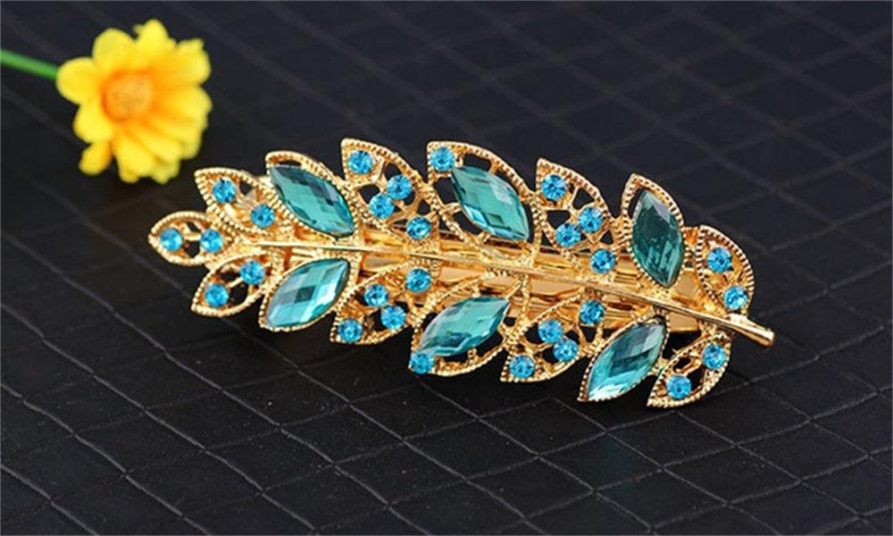 Women Fashion Rhinestone Horsetail Hairpin Spring Clip Ladies Luxury Jewelry Crystal Side Clip Gorgeous Ponytail Holder Hair Accessories For Women