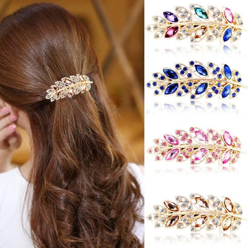 Women Fashion Rhinestone Horsetail Hairpin Spring Clip Ladies Luxury Jewelry Crystal Side Clip Gorgeous Ponytail Holder Hair Accessories For Women