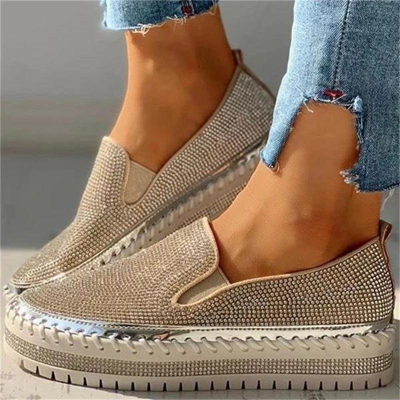 Women Flat Glitter Espadrilles Casual Female Mesh Lace Up Platform Comfortable Vulcanized Shoes Unisex Flat Memory Foam Cushioned Insole Casual Slip-On Loafers Shoes
