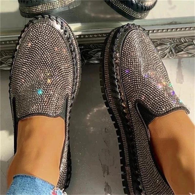 Women Flat Glitter Espadrilles Casual Female Mesh Lace Up Platform Comfortable Vulcanized Shoes Unisex Flat Memory Foam Cushioned Insole Casual Slip-On Loafers Shoes