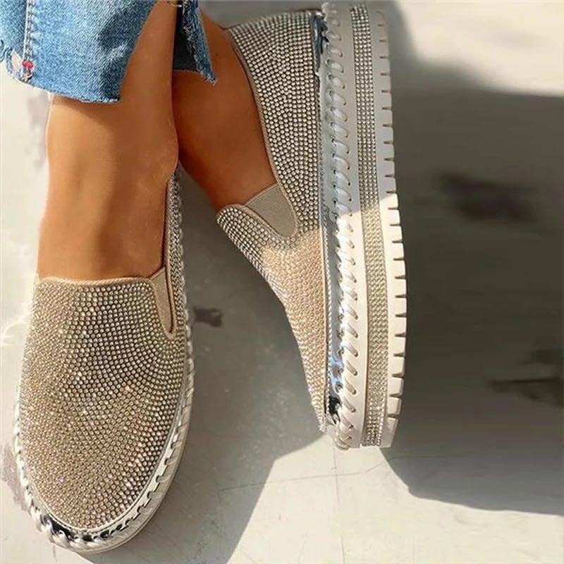 Women Flat Glitter Espadrilles Casual Female Mesh Lace Up Platform Comfortable Vulcanized Shoes Unisex Flat Memory Foam Cushioned Insole Casual Slip-On Loafers Shoes