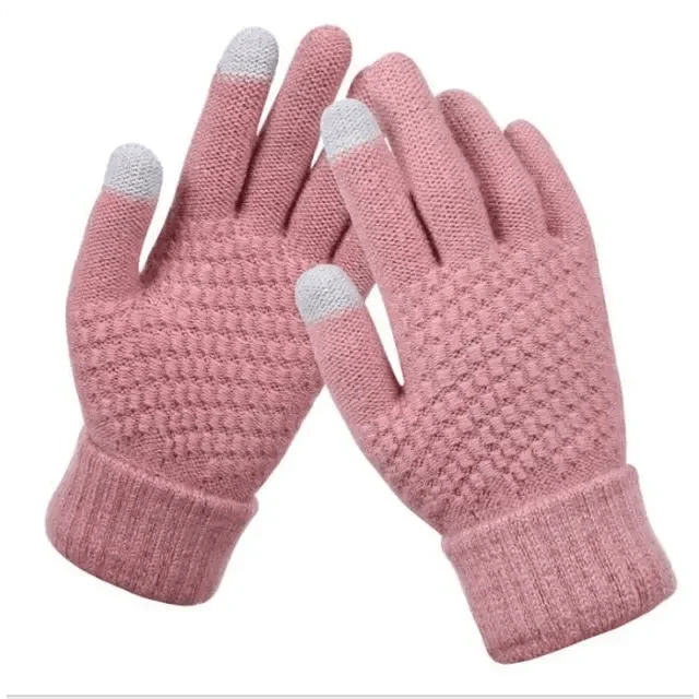 Women Winter Modern Touchscreen Gloves Thicken Warm Knitted Stretch One Size Gloves Full Finger Outdoor Skiing Gloves